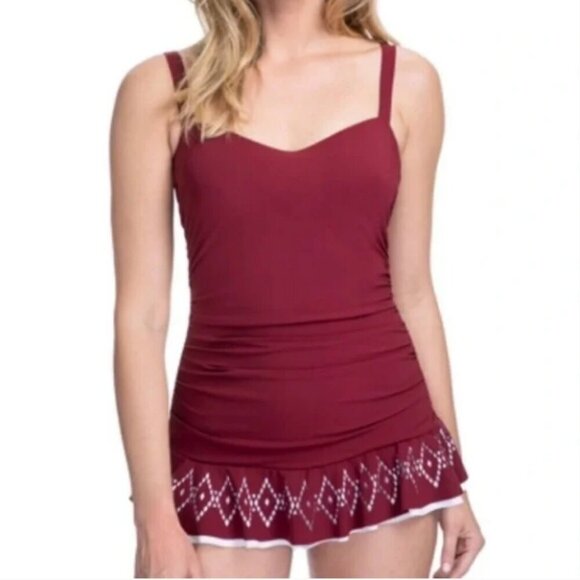 NWT Profile by Gottex Tutti Frutti Underwire Merlot One Piece Swimsuit Size 6D - Picture 1 of 12
